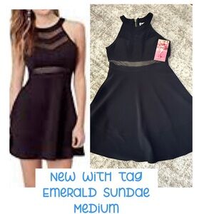 NWT Emerald Sundae Black Mesh Detail Mini Dress